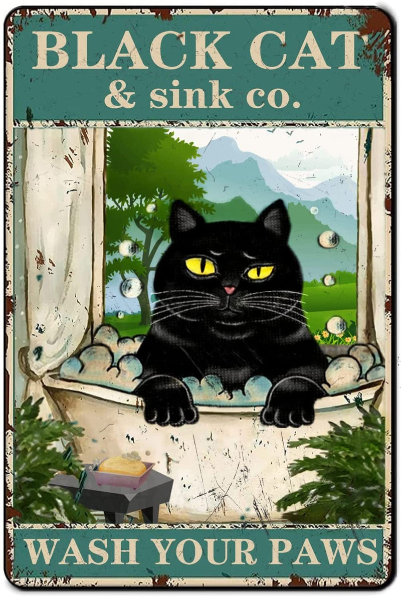 Retro Cat Coffee Metal Sign Vintage Kitchen Signs Wall Decor Because Murder Is Wrong Funny Tin Signs Bar Decorations Art Poster 8X12 Inch Home & Garden > Decor > Artwork > Posters, Prints, & Visual Artwork CONHUIDF CatWash  