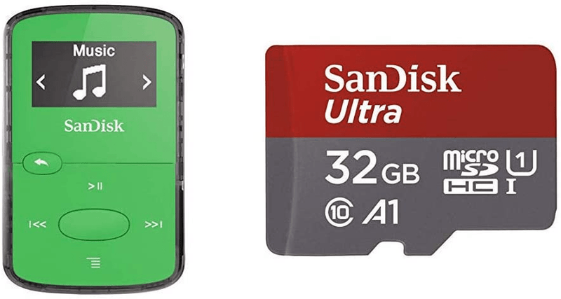 SanDisk 8GB Clip Jam MP3 Player, Black - microSD card slot and FM Radio - SDMX26-008G-G46K Electronics > Audio > Audio Players & Recorders > MP3 Players SanDisk Green MP3 Player + UHS-I card with Adapter 8GB