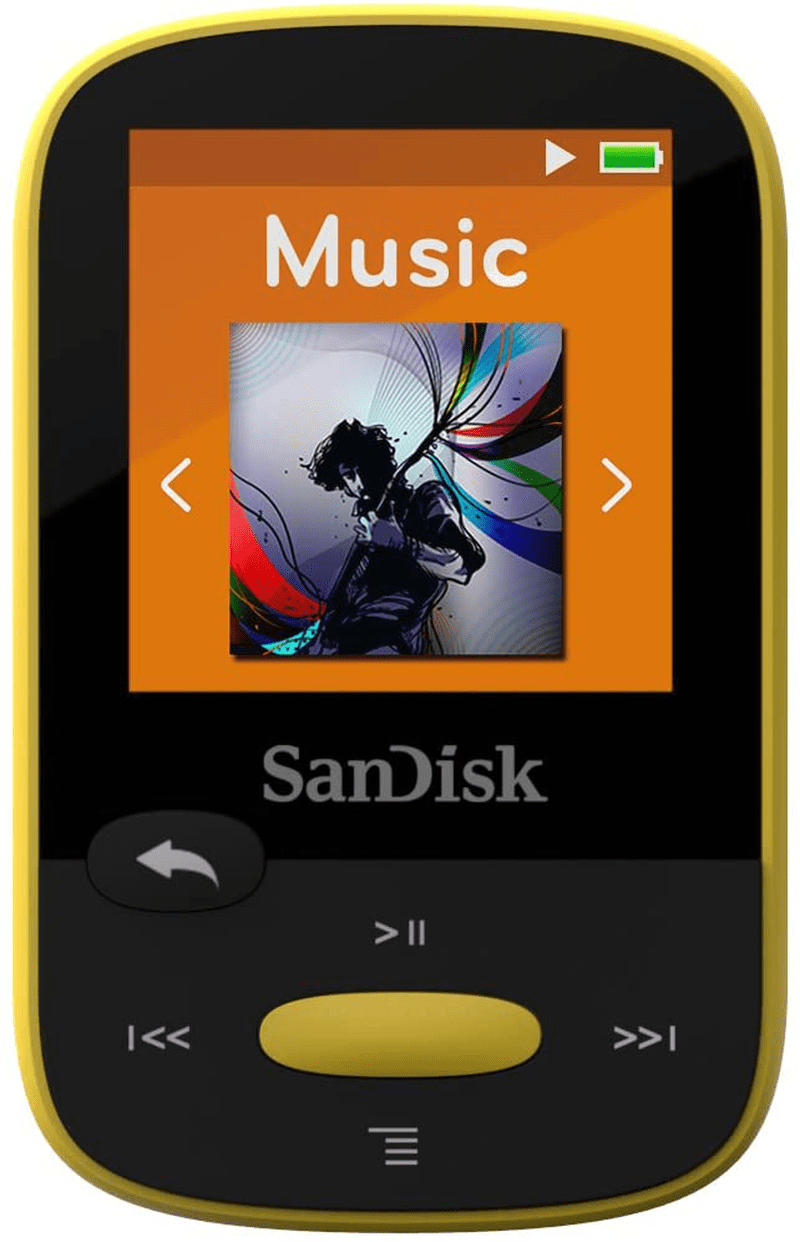 SanDisk 8GB Clip Jam MP3 Player, Black - microSD card slot and FM Radio - SDMX26-008G-G46K Electronics > Audio > Audio Players & Recorders > MP3 Players SanDisk Yellow 1.44” TFT-LCD 8GB
