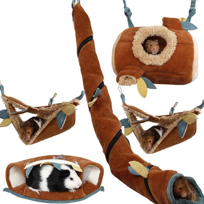 SEIS 5 Pcs Forest Sugar Glider Hanging Cage Accessories Set Leaf Wood Design Small Animal Hammock Channel Ropeway Nest Tree Stump for Hamster Guinea Pig Rat Gerbil Squirrel Birds Parrot (5 PCS) Animals & Pet Supplies > Pet Supplies > Bird Supplies > Bird Cages & Stands Yu-Xiang   