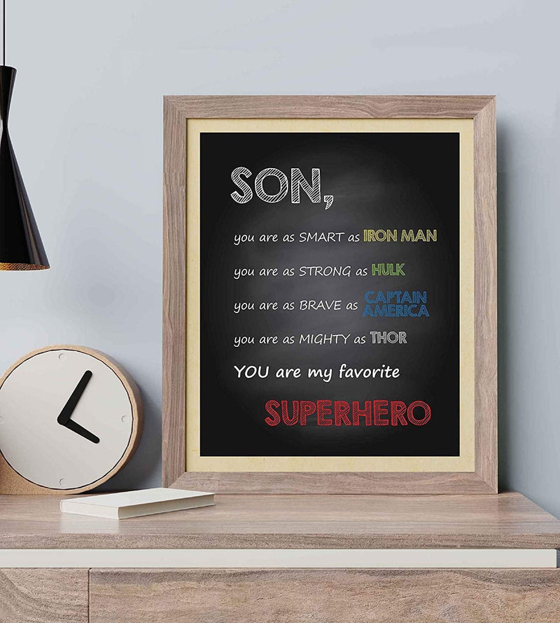 "Son-You Are My Favorite Superhero" Inspirational Wall Art Sign -8 X 10" Artistic Typographic Poster Print-Ready to Frame. Perfect Home-Kids Bedroom-Nursery Decor. Great Decoration for Marvel Fans!