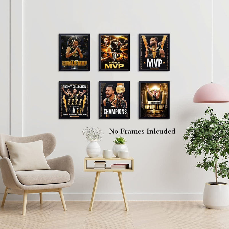 Stephen Curry Wall Art Posters, MVP Stephen Curry Art Prints, Inspirational Success Basketball Canvas Wall Art, Basketball Motivational Posters for Man Cave Boys Room Decor, Set of 6(8"X10" Unframed)