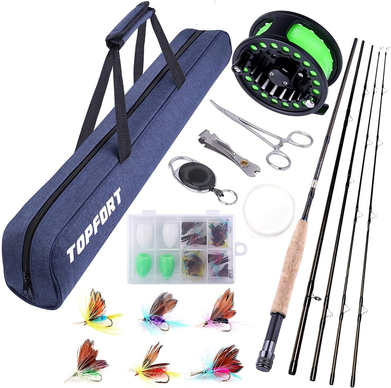 TOPFORT Fly Fishing Rod and Reel Combo Starter Kit, 4 Piece Lightweight Ultra-Portable Graphite Fly Rod Complete Starter Package with Carrier Bag Sporting Goods > Outdoor Recreation > Fishing > Fishing Rods TOPFORT 5/6
