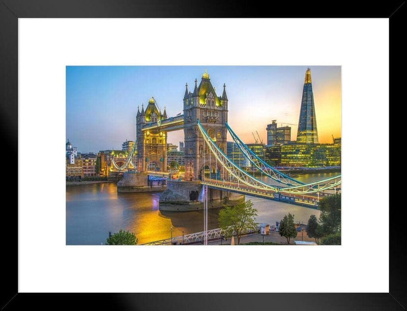 Tower Bridge and the Shard at Sunset London England UK Photo Photograph Cool Wall Decor Art Print Poster 36X24