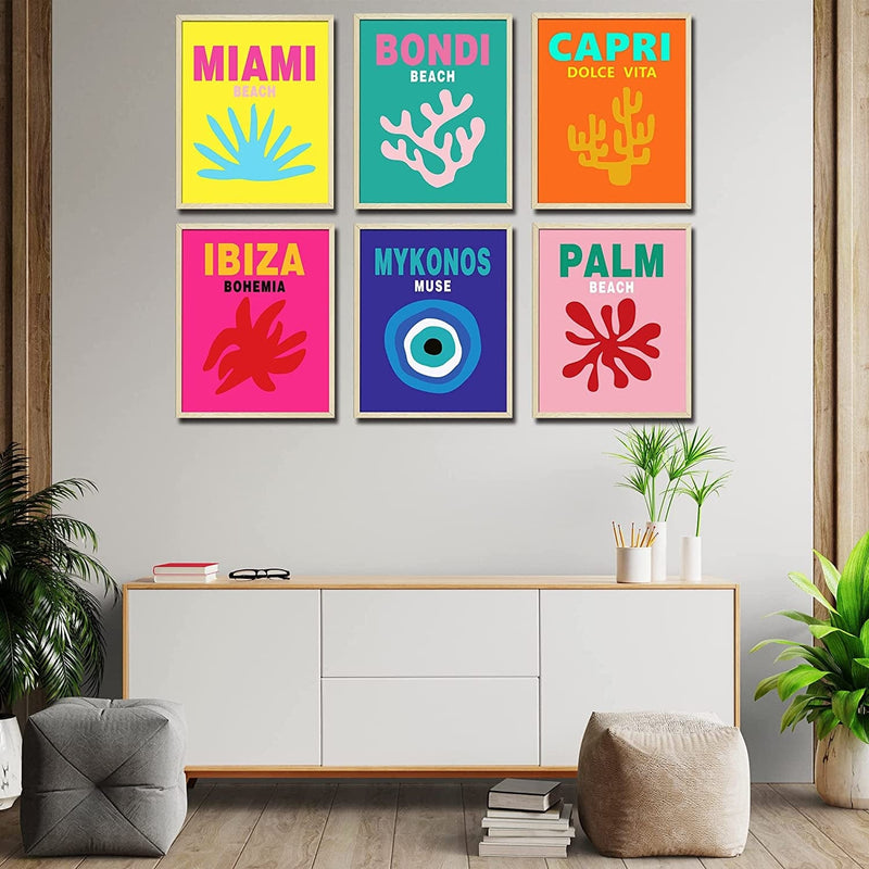 Travel Art Prints Set, Aesthetic Canvas Wall Art Prints for Preppy Room Decor, Abstract Travel Poster Set of 6 (8*10In,Unframed), Gallery Wall Set, Colorful Wall Art, Maximalist Decor, Preppy Things Home & Garden > Decor > Artwork > Posters, Prints, & Visual Artwork zsjcyGG   