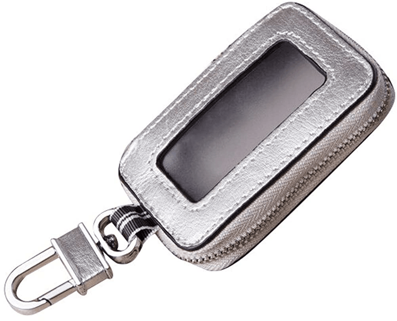 Universal Vehicle Smart Key Case Remote Fob Case Leather Car Key Holder Keychain Ring Case Bag for Men Women  Keeping Silver  