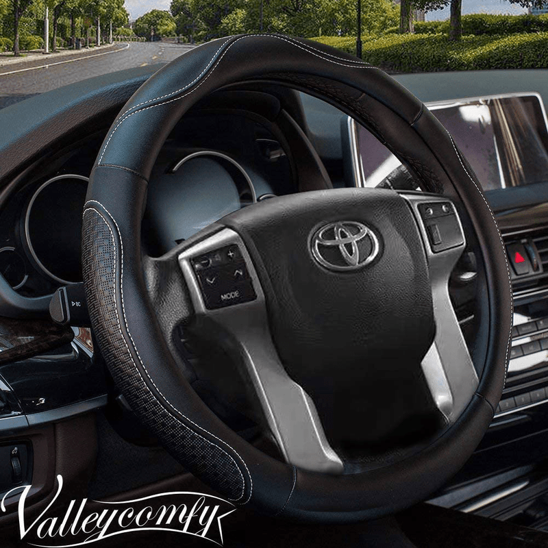 Valleycomfy 15.75 inch Auto Car White Leather Steering Wheel Covers- for F-150 Vehicles & Parts > Vehicle Parts & Accessories > Vehicle Maintenance, Care & Decor > Vehicle Decor > Vehicle Steering Wheel Covers Valleycomfy 04-White L(15"1/2-16") 