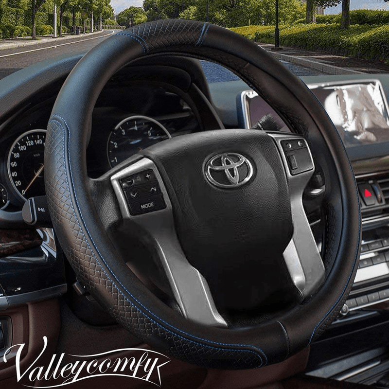 Valleycomfy 15.75 inch Auto Car White Leather Steering Wheel Covers- for F-150 Vehicles & Parts > Vehicle Parts & Accessories > Vehicle Maintenance, Care & Decor > Vehicle Decor > Vehicle Steering Wheel Covers Valleycomfy 04-Blue L(15"1/2-16") 