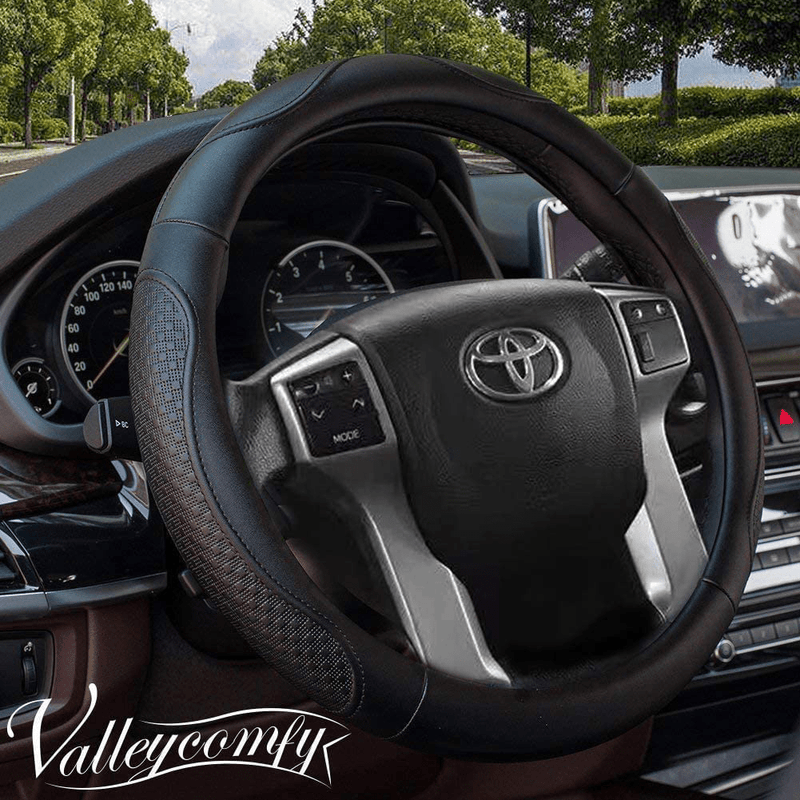 Valleycomfy 15.75 inch Auto Car White Leather Steering Wheel Covers- for F-150 Vehicles & Parts > Vehicle Parts & Accessories > Vehicle Maintenance, Care & Decor > Vehicle Decor > Vehicle Steering Wheel Covers Valleycomfy 04-Black L(15"1/2-16") 