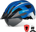 VICTGOAL Bike Helmet with USB Rechargeable Rear Light Detachable Magnetic Goggles Removable Sun Visor Mountain & Road Bicycle Helmets for Men Women Adult Cycling Helmets Sporting Goods > Outdoor Recreation > Cycling > Cycling Apparel & Accessories > Bicycle Helmets VICTGOAL Metal Blue L: 57-61 cm 