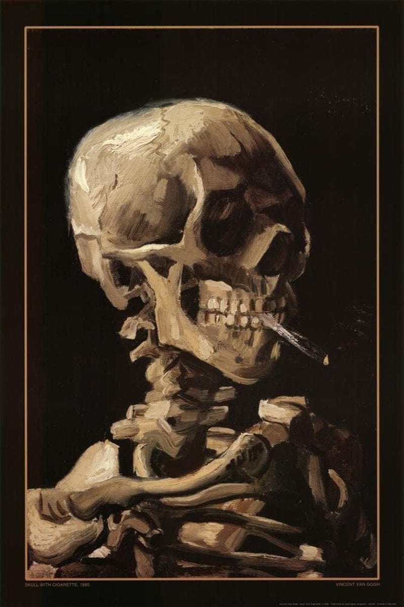 Vincent Van Gogh Skeleton Skull with Burning Cigarette Art Print Poster 24X36 Inch