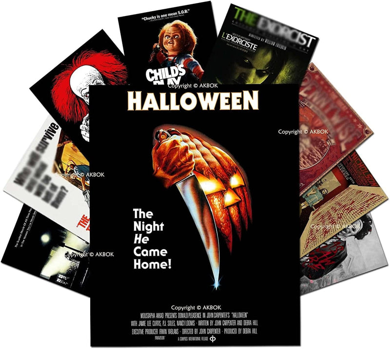 Vintage Horror Movie Posters Set - Classic Scary Movie Art Prints Horror Movie Character Wall Art Posters for Home Living Room Bedroom Man Cave Theater Decor - 9Pcs 8”X 10” Unframed Home & Garden > Decor > Artwork > Posters, Prints, & Visual Artwork AKBOK Horror movie - 1  