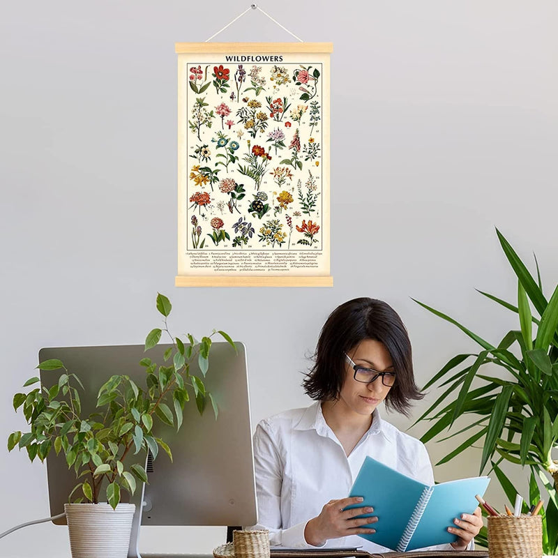 Vintage Wildflowers Poster Botanical Wall Art Prints Colorful Rustic Style of Floral Wall Hanging Illustrative Reference Flower Chart Poster for Living Room Office Bedroom Decor Frame 15.7 X 23.6 Inch Home & Garden > Decor > Artwork > Posters, Prints, & Visual Artwork Tatuo   