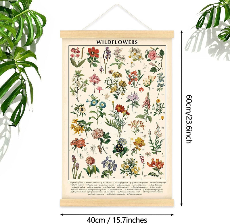 Vintage Wildflowers Poster Botanical Wall Art Prints Colorful Rustic Style of Floral Wall Hanging Illustrative Reference Flower Chart Poster for Living Room Office Bedroom Decor Frame 15.7 X 23.6 Inch Home & Garden > Decor > Artwork > Posters, Prints, & Visual Artwork Tatuo   