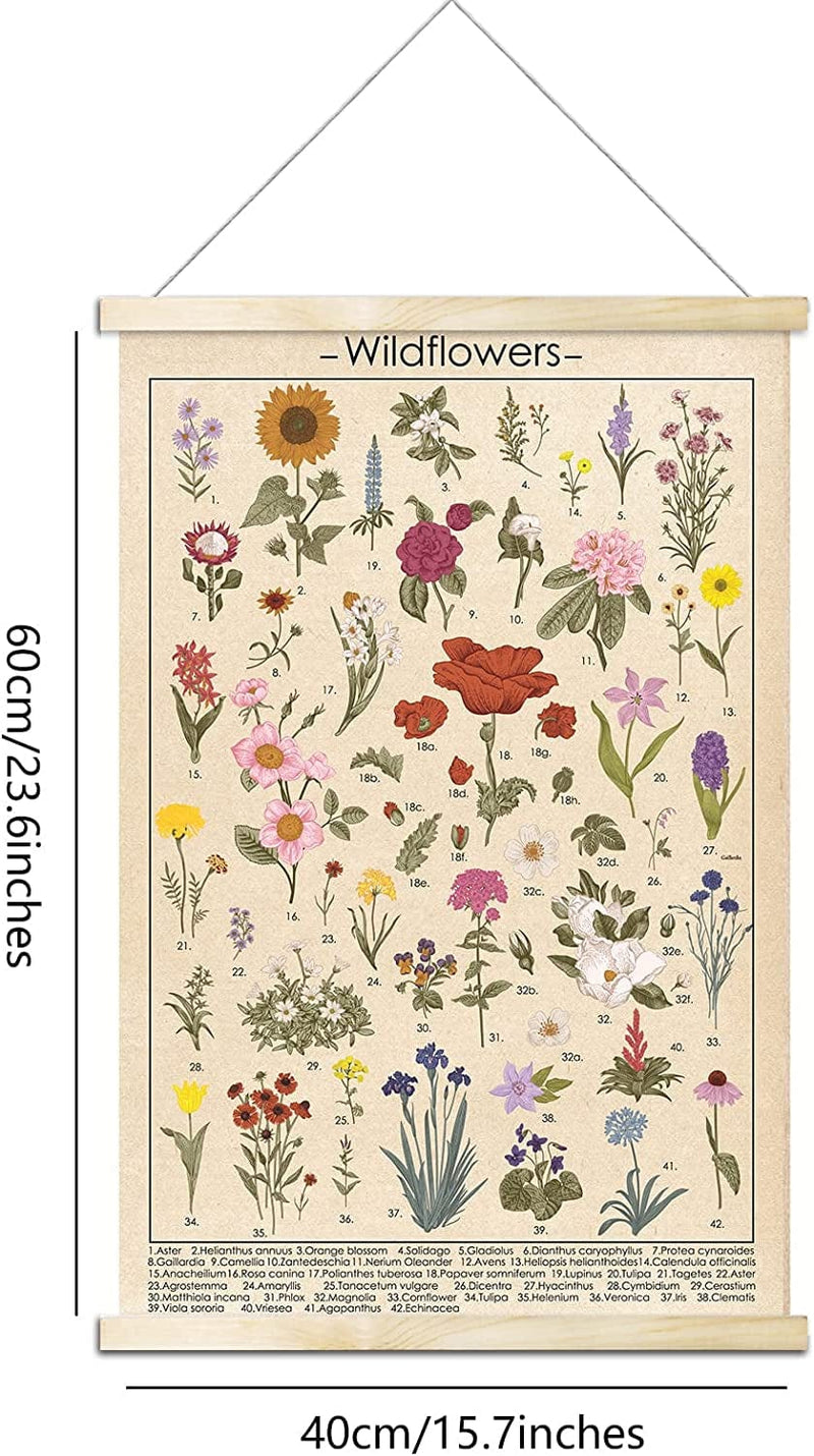 Vintage Wildflowers Poster Botanical Wall Art Prints Colorful Rustic Style of Floral Wall Hanging Illustrative Reference Flower Chart Poster for Living Room Office Classroom Bedroom Dining Room Decor Home & Garden > Decor > Artwork > Posters, Prints, & Visual Artwork Tevxj   