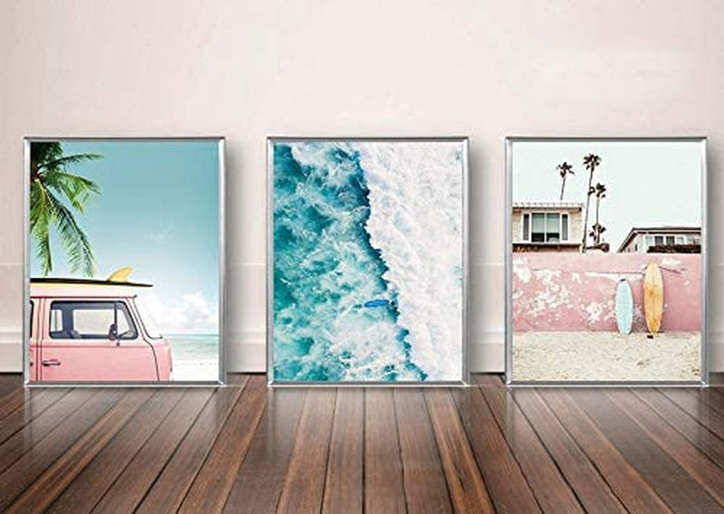 VOUORON Summer California Beach Palm Photo Coastal Wall Art Prints with Pink Surfboard Set of 3 (8”X10” Canvas Picture) Used for Bedroom Wall Art Printing Posters, Office Home Decor, No Frame Home & Garden > Decor > Artwork > Posters, Prints, & Visual Artwork GC   