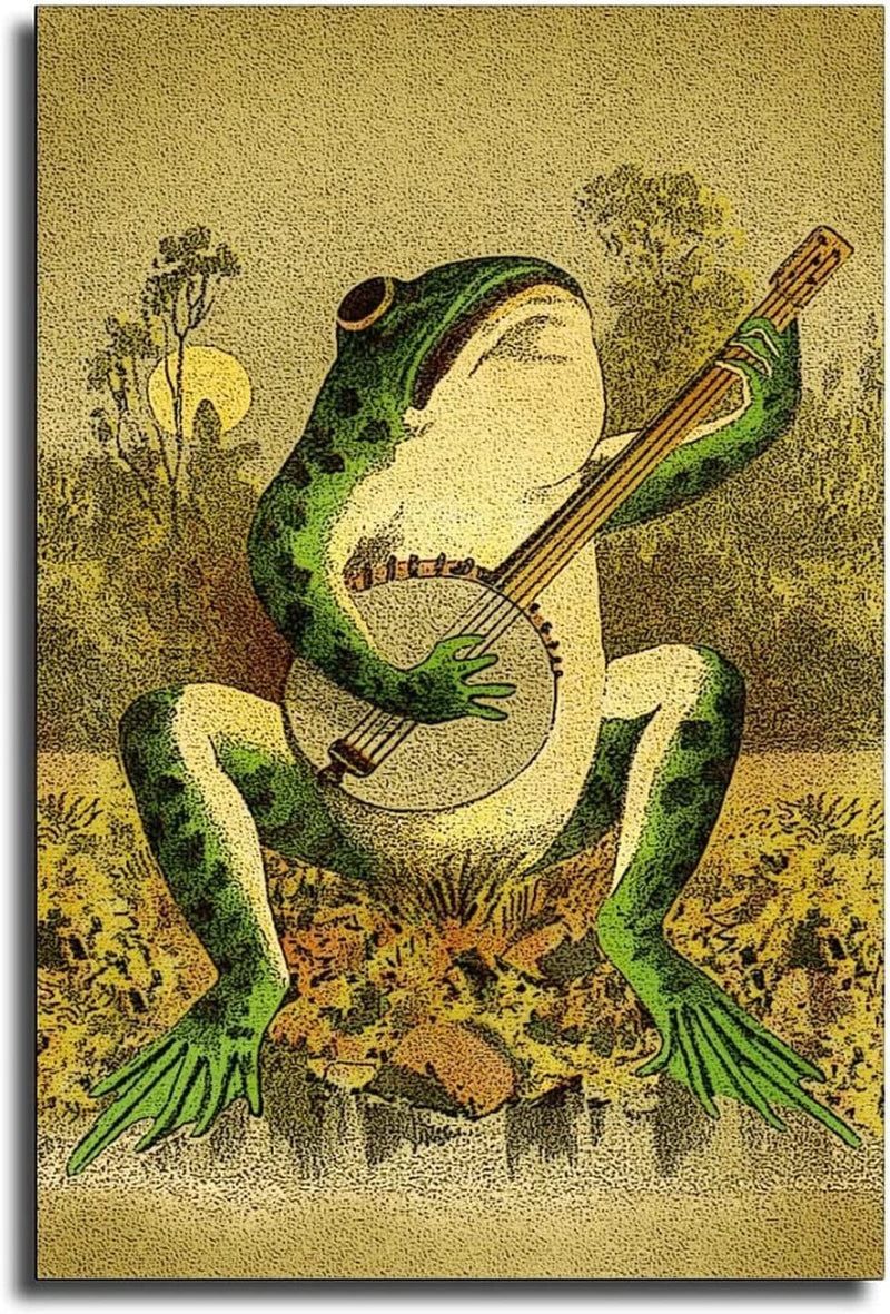 Walldeer Art Banjo Frog Poster Vintage Animal in the Moonlight Wall Art Canvas Painting Creativity Prints Picture for Living Room (Frog Playing Banjo,16X24Inch-Unframe) Home & Garden > Decor > Artwork > Posters, Prints, & Visual Artwork WallDeer Art Frog Playing Banjo 24x36inch-Unframe 