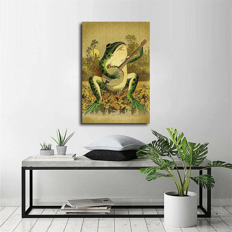 Walldeer Art Banjo Frog Poster Vintage Animal in the Moonlight Wall Art Canvas Painting Creativity Prints Picture for Living Room (Frog Playing Banjo,16X24Inch-Unframe) Home & Garden > Decor > Artwork > Posters, Prints, & Visual Artwork WallDeer Art   