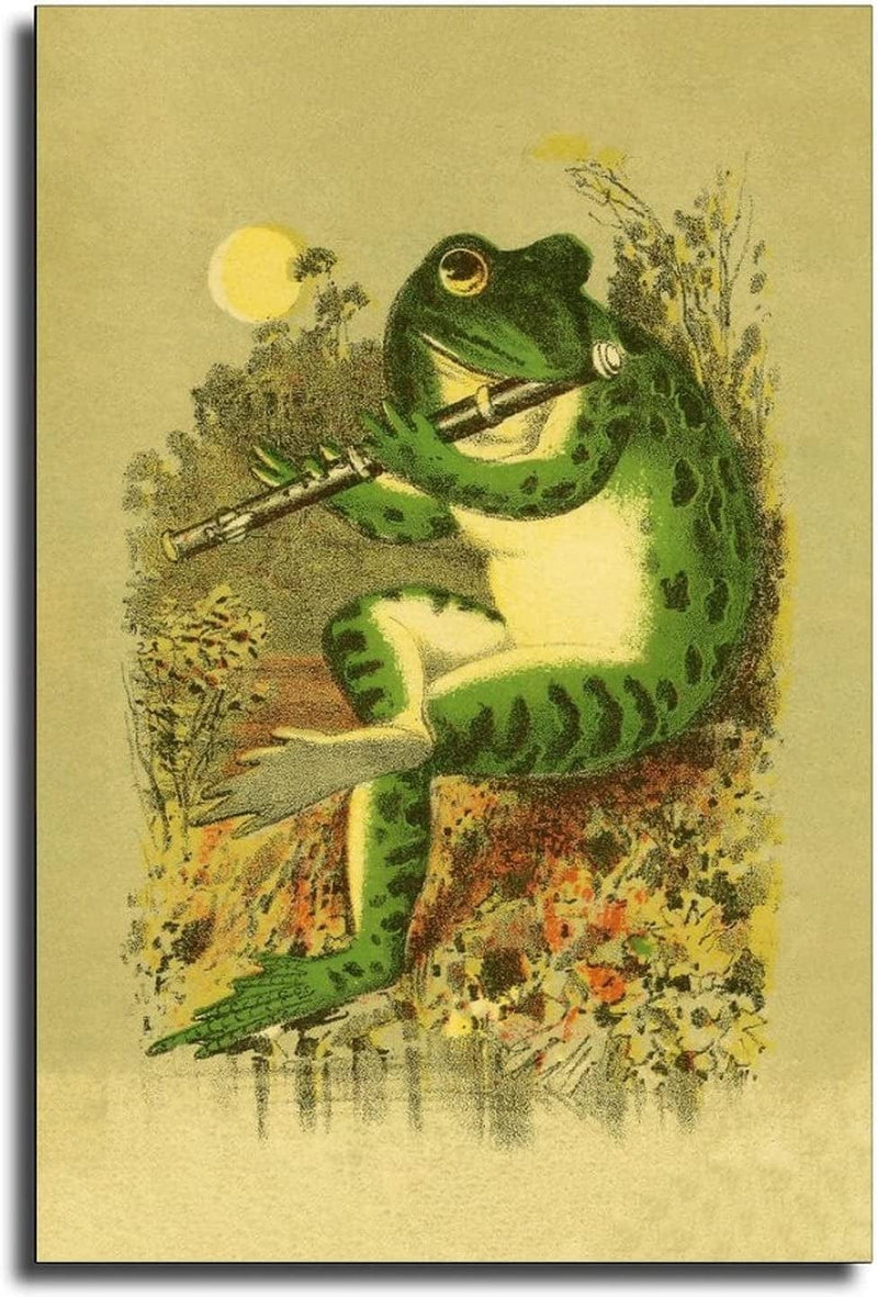 Walldeer Art Banjo Frog Poster Vintage Animal in the Moonlight Wall Art Canvas Painting Creativity Prints Picture for Living Room (Frog Playing Banjo,16X24Inch-Unframe) Home & Garden > Decor > Artwork > Posters, Prints, & Visual Artwork WallDeer Art Frog Playing Flute 24x36inch-Unframe 