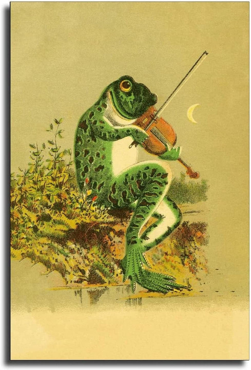Walldeer Art Banjo Frog Poster Vintage Animal in the Moonlight Wall Art Canvas Painting Creativity Prints Picture for Living Room (Frog Playing Banjo,16X24Inch-Unframe) Home & Garden > Decor > Artwork > Posters, Prints, & Visual Artwork WallDeer Art Frog Playing Violin 24x36inch-Unframe 