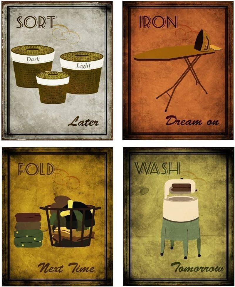 Wallsthatspeak Vintage Posters for Walls - Decorative Print Posters for Laundry Room and Home Use, Set of Four, Comes Already Framed Home & Garden > Decor > Artwork > Posters, Prints, & Visual Artwork WallsThatSpeak Unframed  
