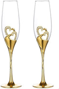Wedding Champagne Glass Set Gold Toasting Flute Glasses Deluxe Pack of 2 with Rhinestone Rimmed Hearts Decoration for Wedding, Anniversary and Special Occasions Home & Garden > Decor > Seasonal & Holiday Decorations China fuzhou Gold  