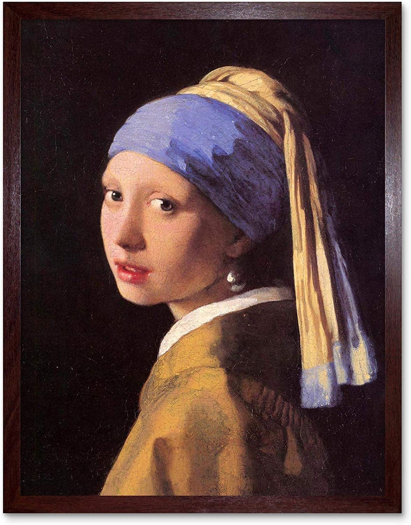 Wee Blue Coo Johannes Vermeer Girl with Pearl Earring Old Master Painting Art Print Poster Wall Decor 12X16 Inch Home & Garden > Decor > Artwork > Posters, Prints, & Visual Artwork Wee Blue Coo Framed Brown  