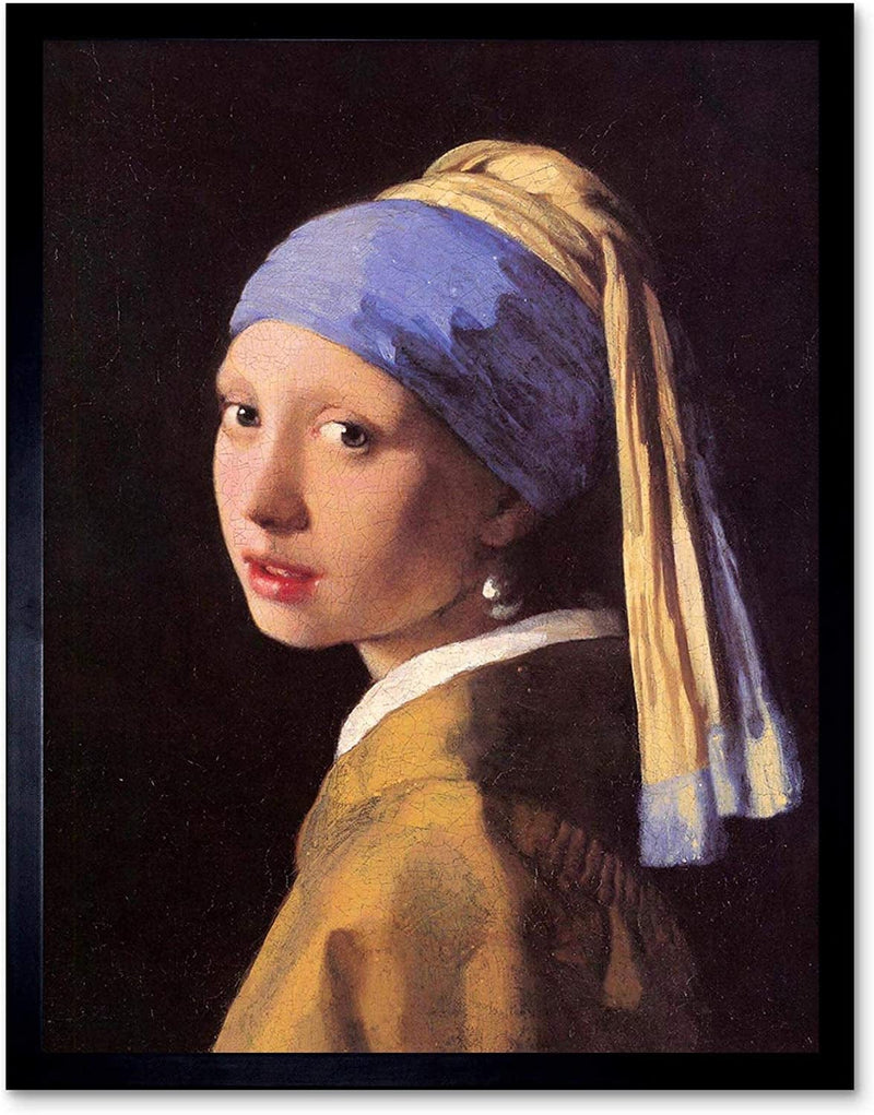 Wee Blue Coo Johannes Vermeer Girl with Pearl Earring Old Master Painting Art Print Poster Wall Decor 12X16 Inch Home & Garden > Decor > Artwork > Posters, Prints, & Visual Artwork Wee Blue Coo Framed Black  