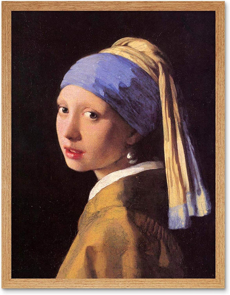 Wee Blue Coo Johannes Vermeer Girl with Pearl Earring Old Master Painting Art Print Poster Wall Decor 12X16 Inch Home & Garden > Decor > Artwork > Posters, Prints, & Visual Artwork Wee Blue Coo Framed Light Oak  