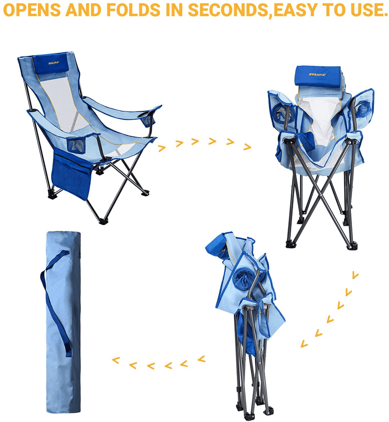 #WEJOY Chaise de plage pliante portable Chaise de camping légère Chaises de jardin pour concerts Chaises de plage à plat Sac à dos inclinable Chaises d'extérieur avec poches latérales, bandoulière, supporte 265 lb