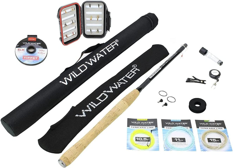 Wild Water Tenkara Starter Package, Excellent Fly Fishing Equipment for Beginners, Includes Flies, Three Lines, Hard Tube Case & Rod Sock Sporting Goods > Outdoor Recreation > Fishing > Fishing Rods Wild Water 12ft  