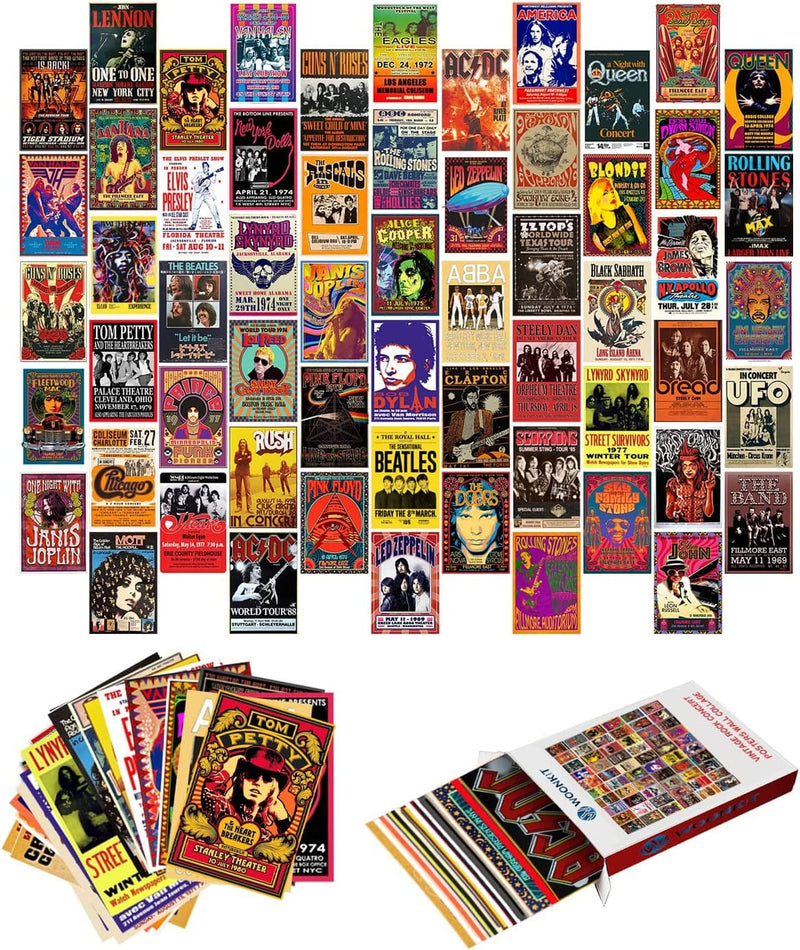 Woonkit 60 PC Vintage Rock Band Posters for Room Aesthetic, 70S 80S 90S Retro Music Room Wall Bedroom Decor Wall Art, Vintage Rock Band Music Concert Poster Wall Collage, Old Music Album Cover Prints (A 60 SET, 4X6 INCH) Home & Garden > Decor > Artwork > Posters, Prints, & Visual Artwork WOONKIT   