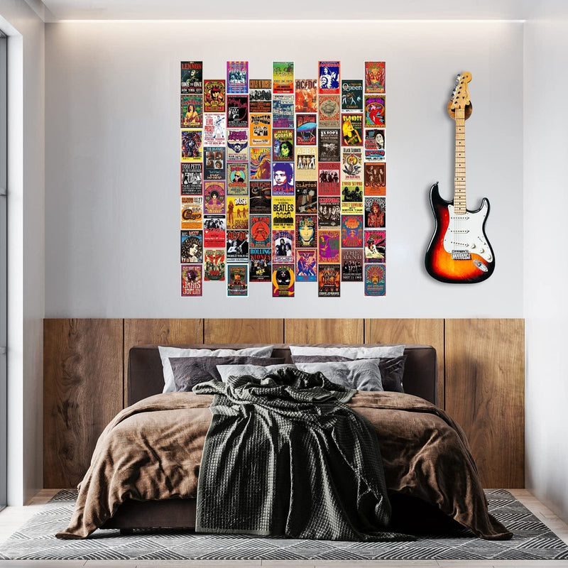 Woonkit 60 PC Vintage Rock Band Posters for Room Aesthetic, 70S 80S 90S Retro Music Room Wall Bedroom Decor Wall Art, Vintage Rock Band Music Concert Poster Wall Collage, Old Music Album Cover Prints (A 60 SET, 4X6 INCH)