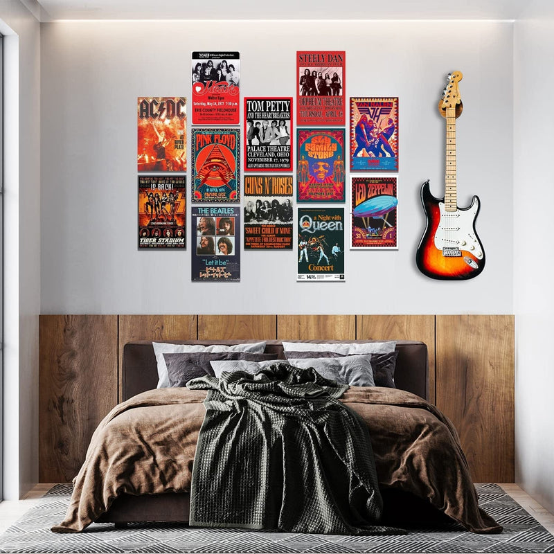 Woonkit Vintage Rock Band Posters for Room Aesthetic, 70S 80S 90S Retro Music Room Wall Bedroom Decor Wall Art, Vintage Rock Band Music Concert Poster Wall Collage, Old Music Album Cover Prints (12 SET B, 7.8X11.8 INCH)