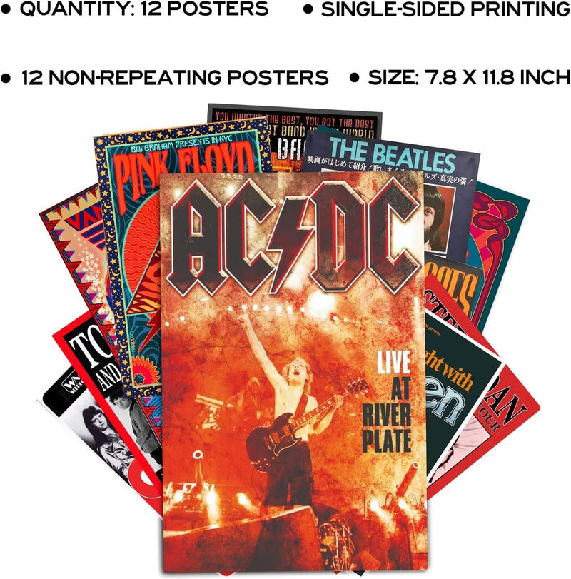 Woonkit Vintage Rock Band Posters for Room Aesthetic, 70S 80S 90S Retro Music Room Wall Bedroom Decor Wall Art, Vintage Rock Band Music Concert Poster Wall Collage, Old Music Album Cover Prints (12 SET B, 7.8X11.8 INCH) Home & Garden > Decor > Artwork > Posters, Prints, & Visual Artwork WOONKIT   