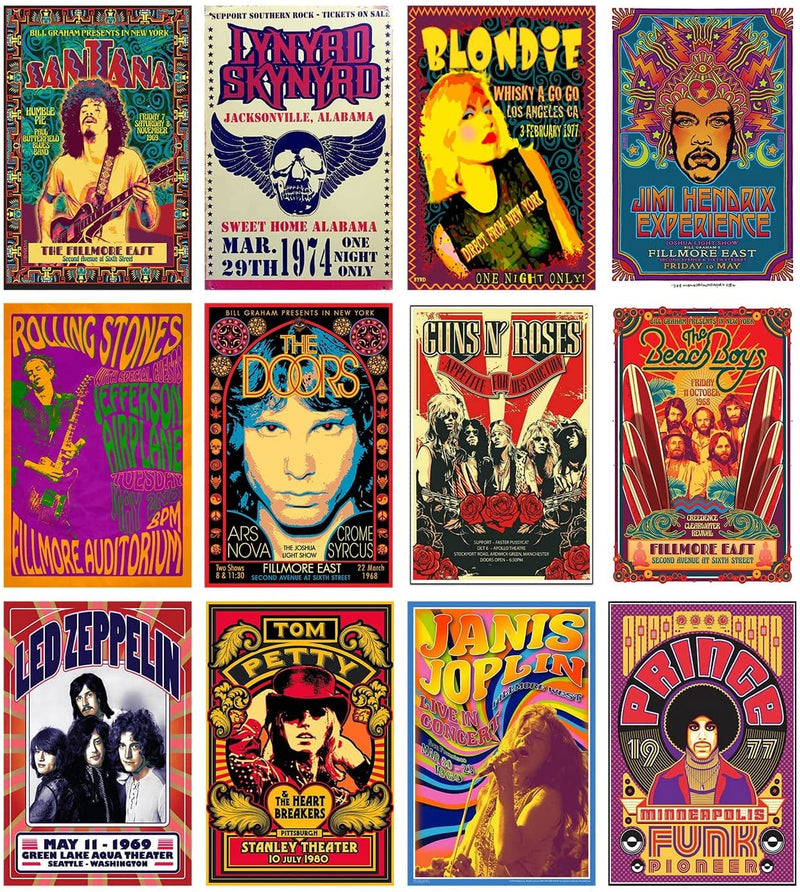 Woonkit Vintage Rock Band Posters for Room Aesthetic, 70S 80S 90S Retro Music Room Wall Bedroom Decor Wall Art, Vintage Rock Band Music Concert Poster Wall Collage, Old Music Album Cover Prints (12 SET B, 7.8X11.8 INCH) Home & Garden > Decor > Artwork > Posters, Prints, & Visual Artwork WOONKIT 12 SET A, 7.8X11.8 INCH  