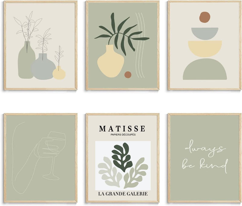 XBYGIMI Matisse Wall Art and Boho Wall Art Prints Unframed,Minimalist Aesthetic Wall Images Decor,Matisse Pink Print Set,Pink and Orange Wall Art,Boho Wall Posters for Room Aesthetic,8X10In, Set of 6 Home & Garden > Decor > Artwork > Posters, Prints, & Visual Artwork XBYGIMI Green  