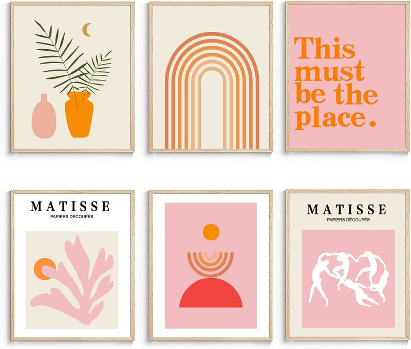 XBYGIMI Matisse Wall Art and Boho Wall Art Prints Unframed,Minimalist Aesthetic Wall Images Decor,Matisse Pink Print Set,Pink and Orange Wall Art,Boho Wall Posters for Room Aesthetic,8X10In, Set of 6 Home & Garden > Decor > Artwork > Posters, Prints, & Visual Artwork XBYGIMI Matisse and Boho  