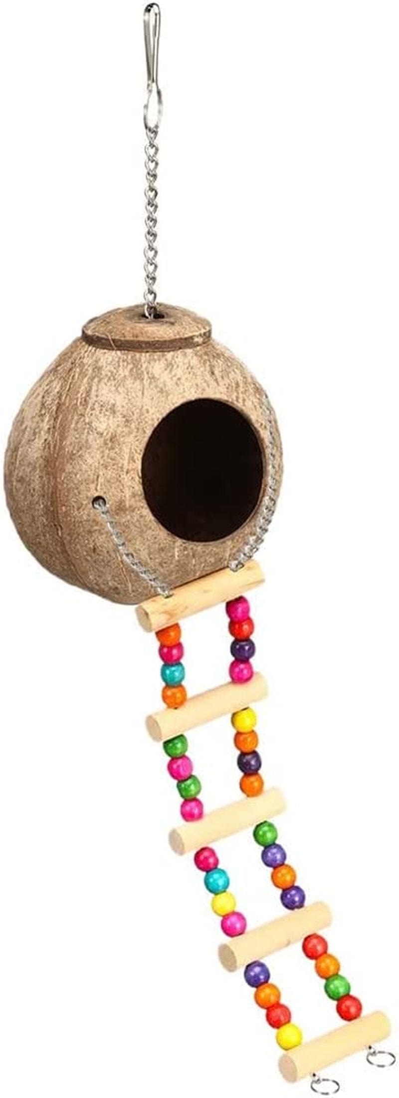 XXSLY Creative Birdcage Coconut Shell Bird Cages with Climb Ladder House Cage Nest Hanging Toys for Parrot Parakeet Lovebird Finch Canary Bird Cage Accessories (Color : Polish) Animals & Pet Supplies > Pet Supplies > Bird Supplies > Bird Cages & Stands XXSLY Polish with Ladder  