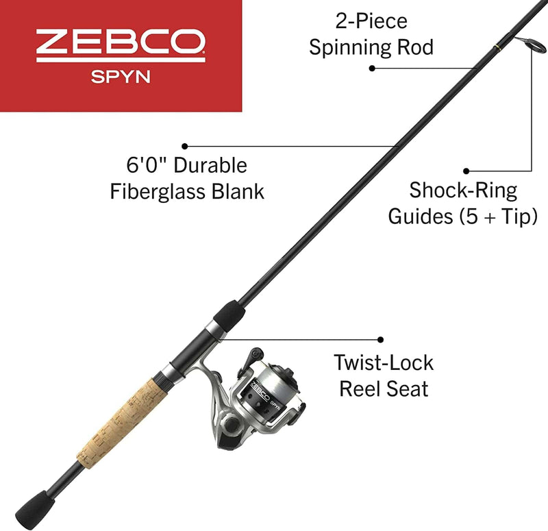 Zebco Spyn Spinning Reel and 2-Piece Fishing Rod Combo, Durable Fiberglass Rod, Split-Grip Cork Rod Handle, Instant Anti-Reverse Fishing Reel Sporting Goods > Outdoor Recreation > Fishing > Fishing Rods Zebco   