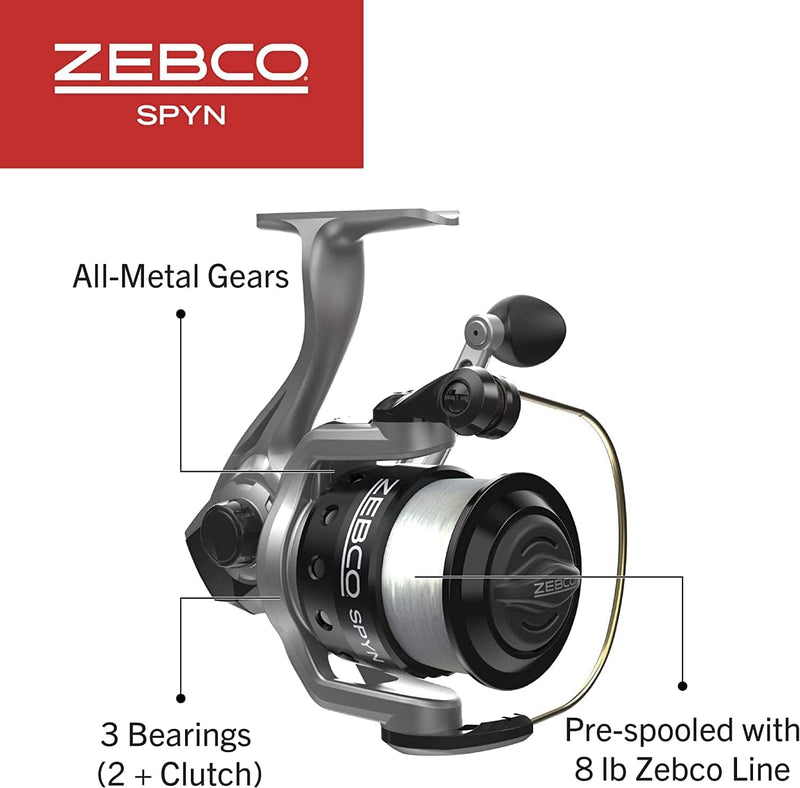Zebco Spyn Spinning Reel and 2-Piece Fishing Rod Combo, Durable Fiberglass Rod, Split-Grip Cork Rod Handle, Instant Anti-Reverse Fishing Reel