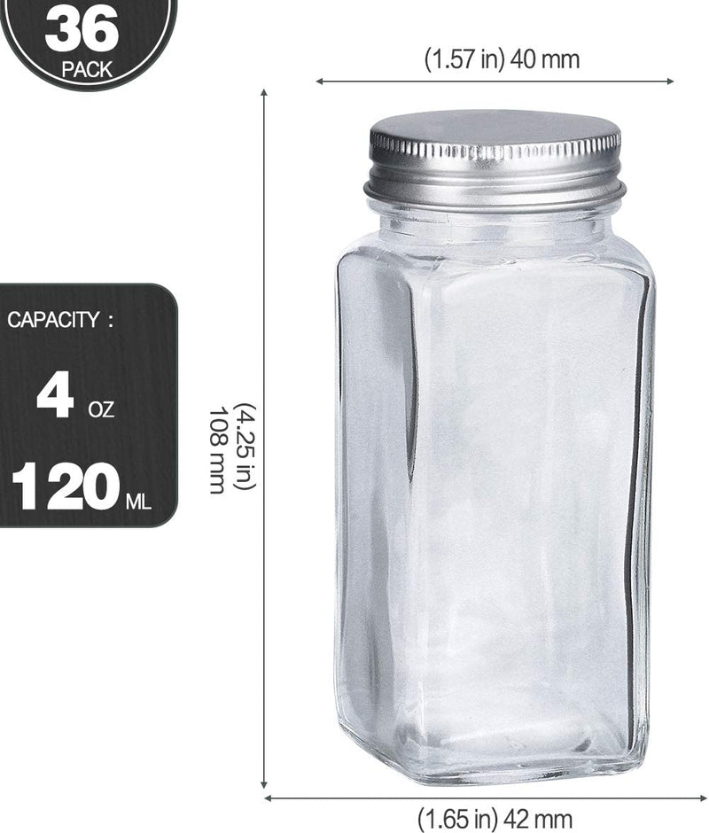 Glass Spice Jars, KAMOTA 36 PCS 4Oz Empty Square Spice Bottles with Shaker Lids and Airtight Metal Caps - 662 Spice Labels Included. Home & Garden > Decor > Decorative Jars KAMOTA   