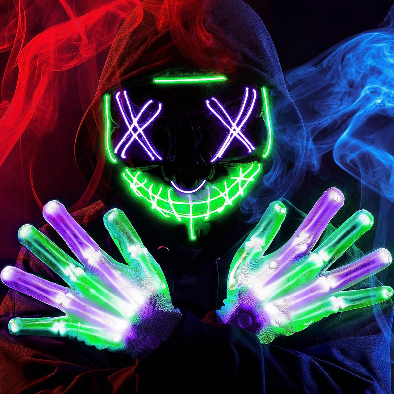 JOYIN Halloween Led Mask Light up Scary Mask and Gloves for Halloween Cosplay Costume and Party Supplies  Joyin Inc. Multi Green+Purple  