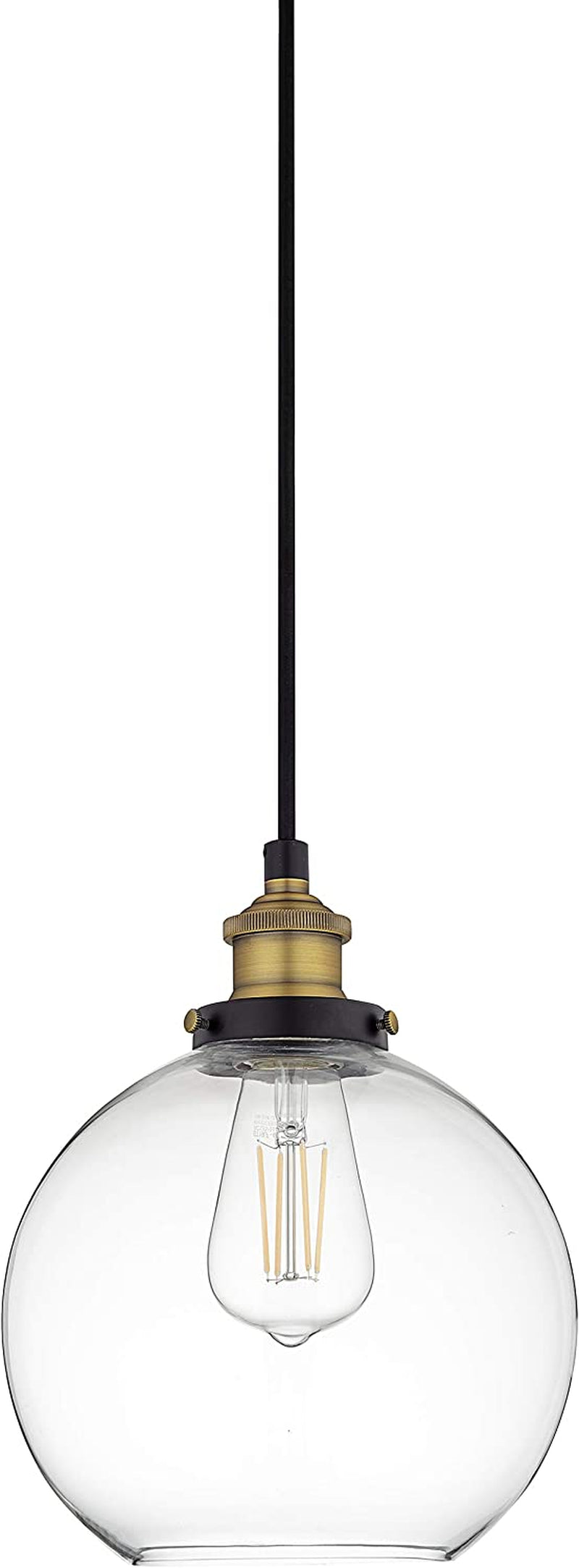 Linea Di Liara Primo Large Black and Gold Glass Globe Pendant Light Fixture Farmhouse Pendant Lighting for Kitchen Island Mid Century Modern Ceiling Light Clear Glass Shade, UL Listed Home & Garden > Lighting > Lighting Fixtures Linea di Liara Black/Brass Clear Glass 