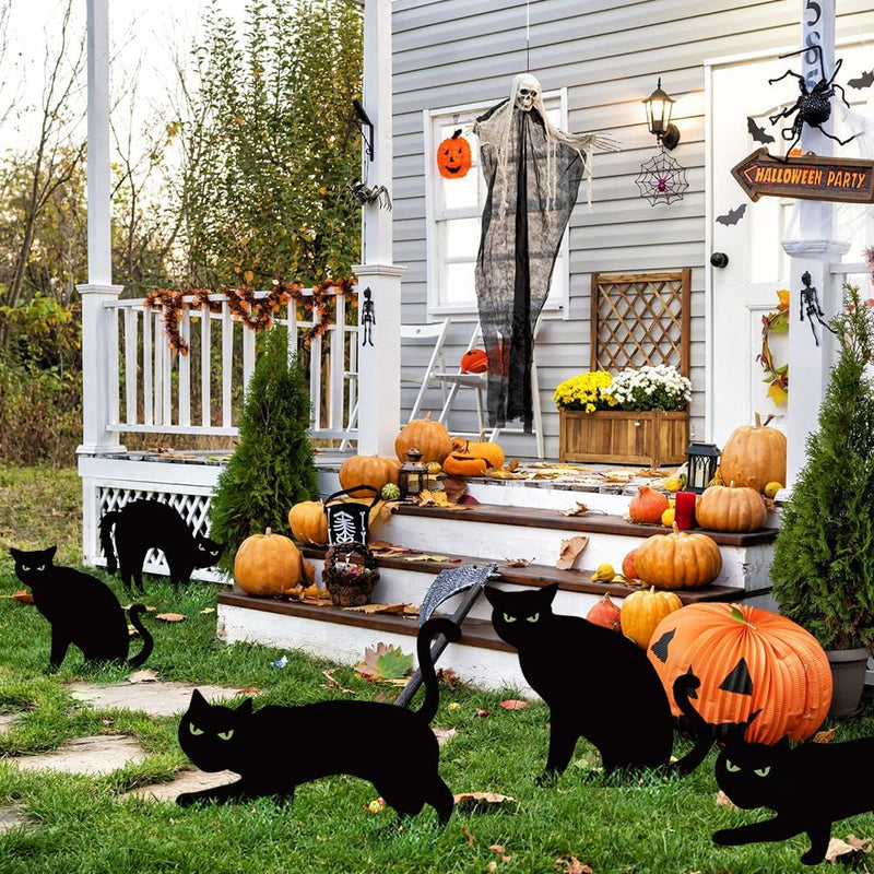 Ivenf Halloween Decorations Outdoor, 6Ct Black Cat Decor Yard Signs with Stakes, Scary Silhouette with Glow in Dark Eyes, Corrugated Plastic, Waterproof Lawn Decorations for Kids Family Home Party  Ivenf   