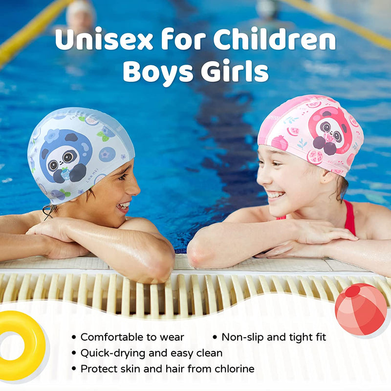 COPOZZ Swim Caps for Girls Boys, Quick Dry Fabric Kids Swimming Cap for Long and Short Hair, Spandex Swim Hats with High Elasticity for Age 5-12 Toddler Child Youth Sporting Goods > Outdoor Recreation > Boating & Water Sports > Swimming > Swim Caps COPOZZ   