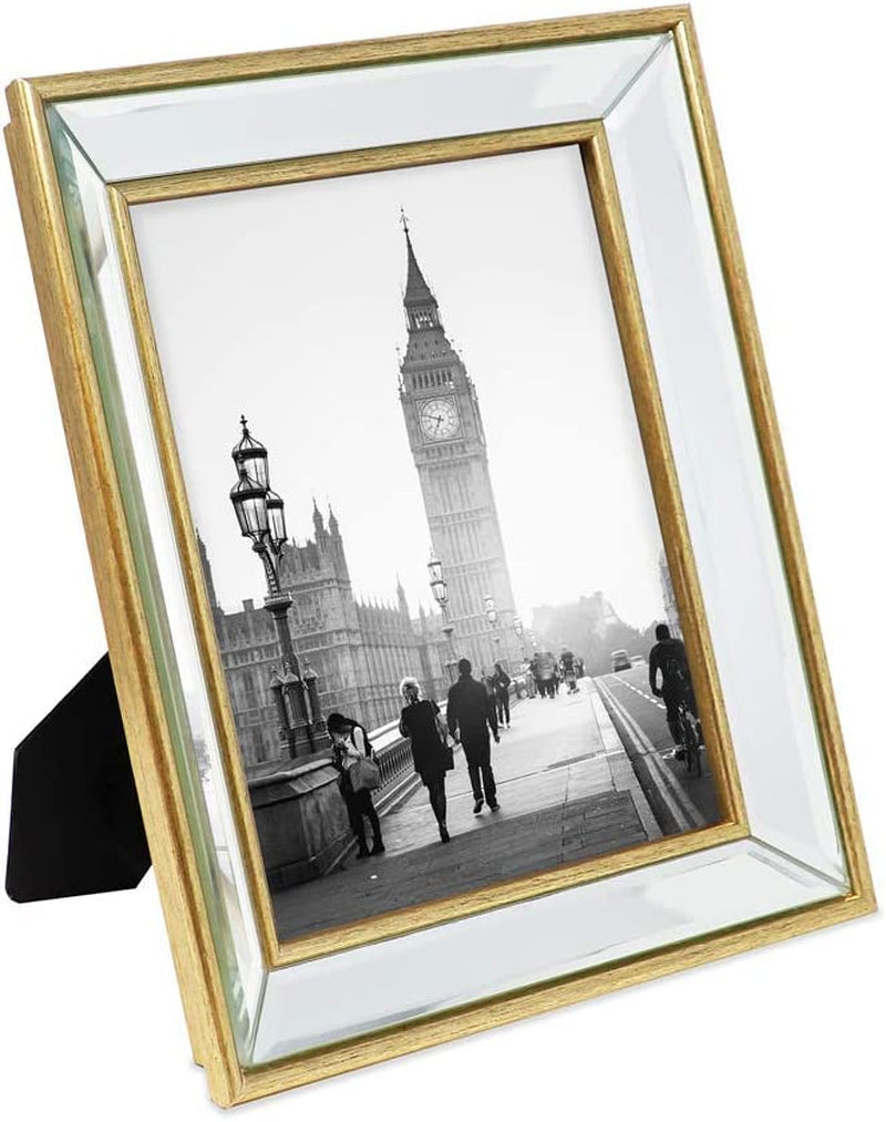 Isaac Jacobs 8X10 Gold Beveled Mirror Picture Frame - Classic Mirrored Frame with Deep Slanted Angle Made for Wall Décor Display, Photo Gallery and Wall Art (8X10, Gold) Home & Garden > Decor > Picture Frames Isaac Jacobs International Gold 8x10 