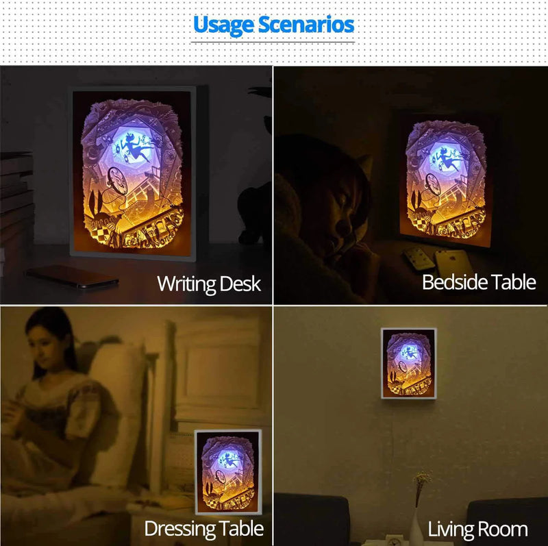 Vibes Genius Alice in Wonderland Gifts Night Light Ornament Decoration Papercut Light Boxes