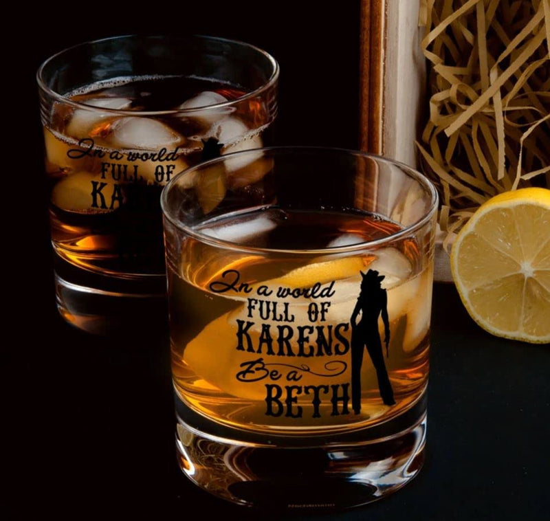 Toasted Tales in a World Full of Karen'S Be a Beth | Old Fashioned Whiskey Glass Tumbler | Rocks Barware for Scotch, Bourbon, Liquor and Cocktail Drinks | Quality Chip Resistant Home & Garden > Kitchen & Dining > Tableware > Drinkware Toasted Tales   