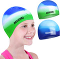 Aegend 2 Pack Kids Swim Cap for Age 4-12, Durable Silicone Swimming Cap for Boys Girls Youths, Comfortable Fit for Long/Short Hair, 3 Colors Sporting Goods > Outdoor Recreation > Boating & Water Sports > Swimming > Swim Caps Aegend Green & Blue Large (age 8-12) 